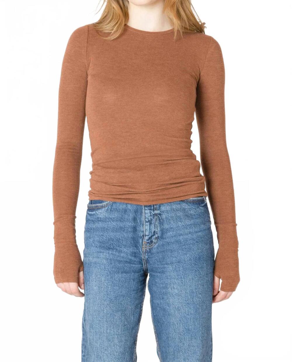 NEW DEX brushed crewneck tee in chestnut heather